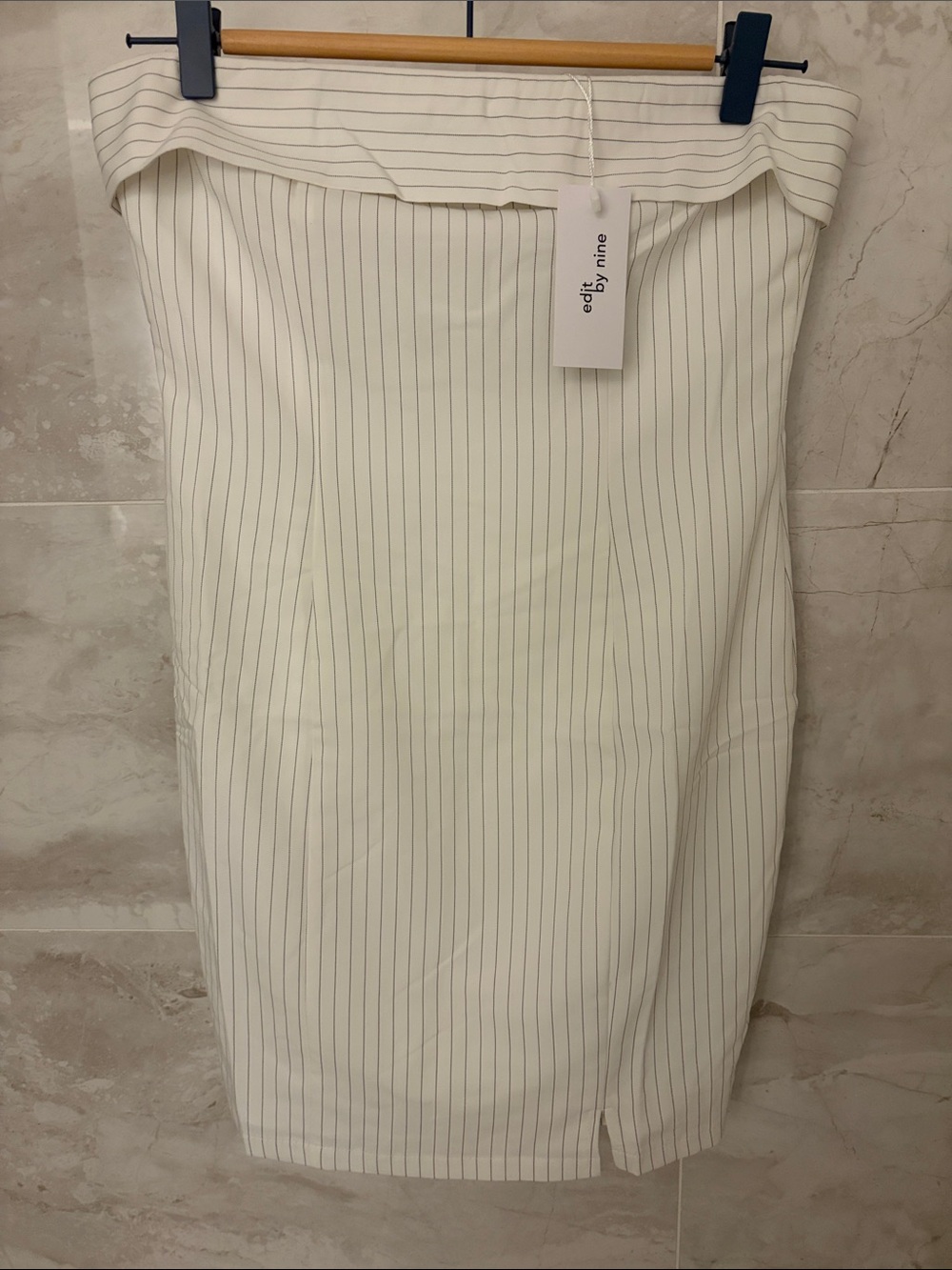 edr by nine Cream Pinstripe Pencil Skirt